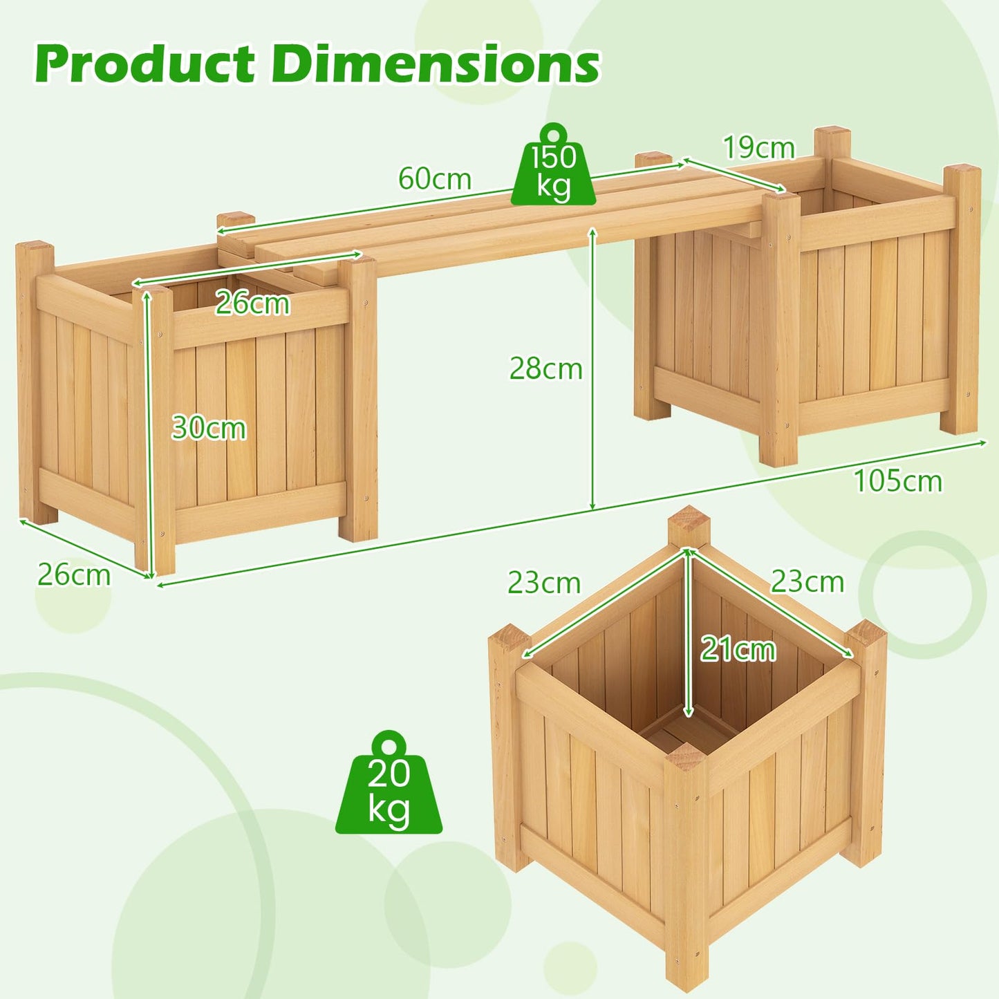 3-in-1 Wooden Planter, Raised Garden Bed, Teak Oil Finish Outdoor Flower Box