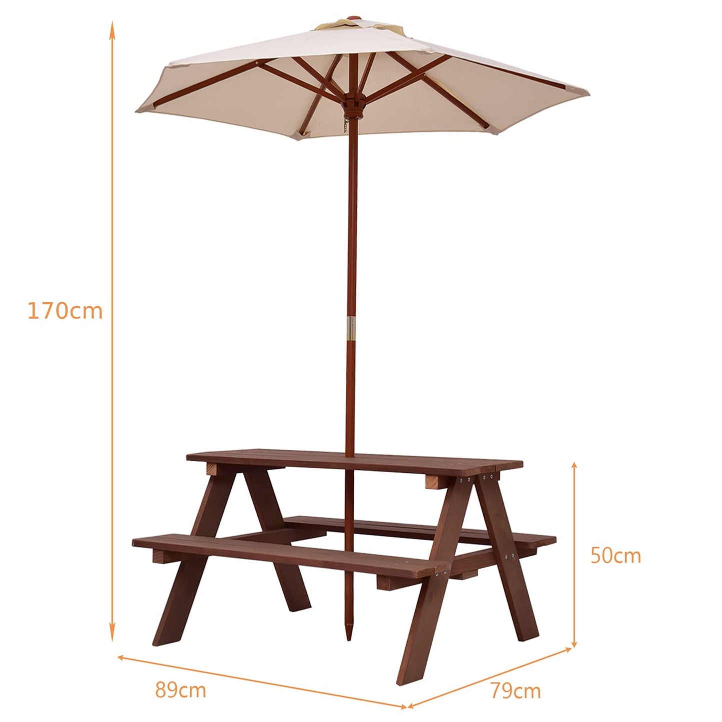 Children's Garden Picnic Table Bench with Sun Umbrella