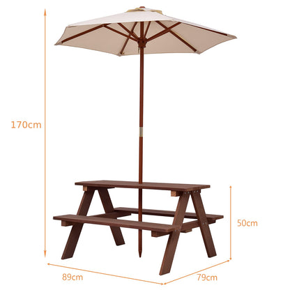 Children's Garden Picnic Table Bench with Sun Umbrella