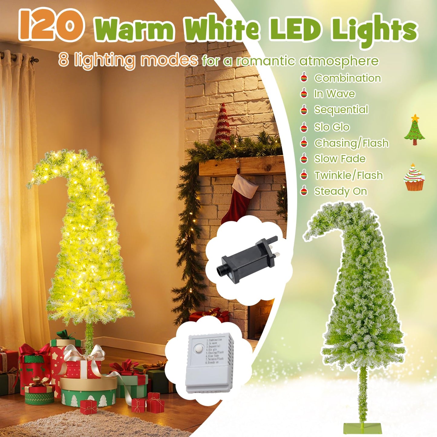 Whimsical Christmas Tree with Branch Tips and Warm White LED Lights