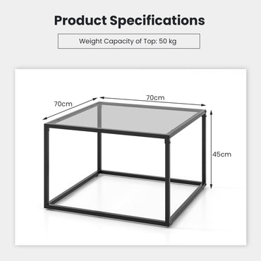 Giantex Square Coffee Table Tempered Glass Sofa Side Table with Adjustable Foot Pads (without Mesh Shelf)