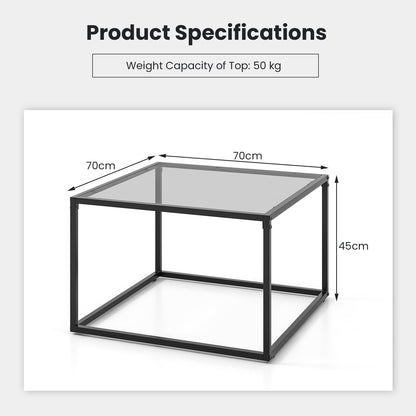 Giantex Square Coffee Table Tempered Glass Sofa Side Table with Adjustable Foot Pads (without Mesh Shelf)