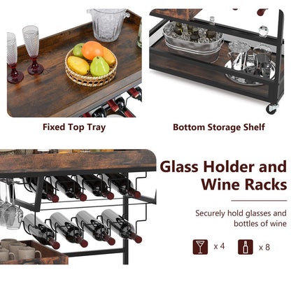 Kitchen Serving Cart with Removable Tray and Wine Rack