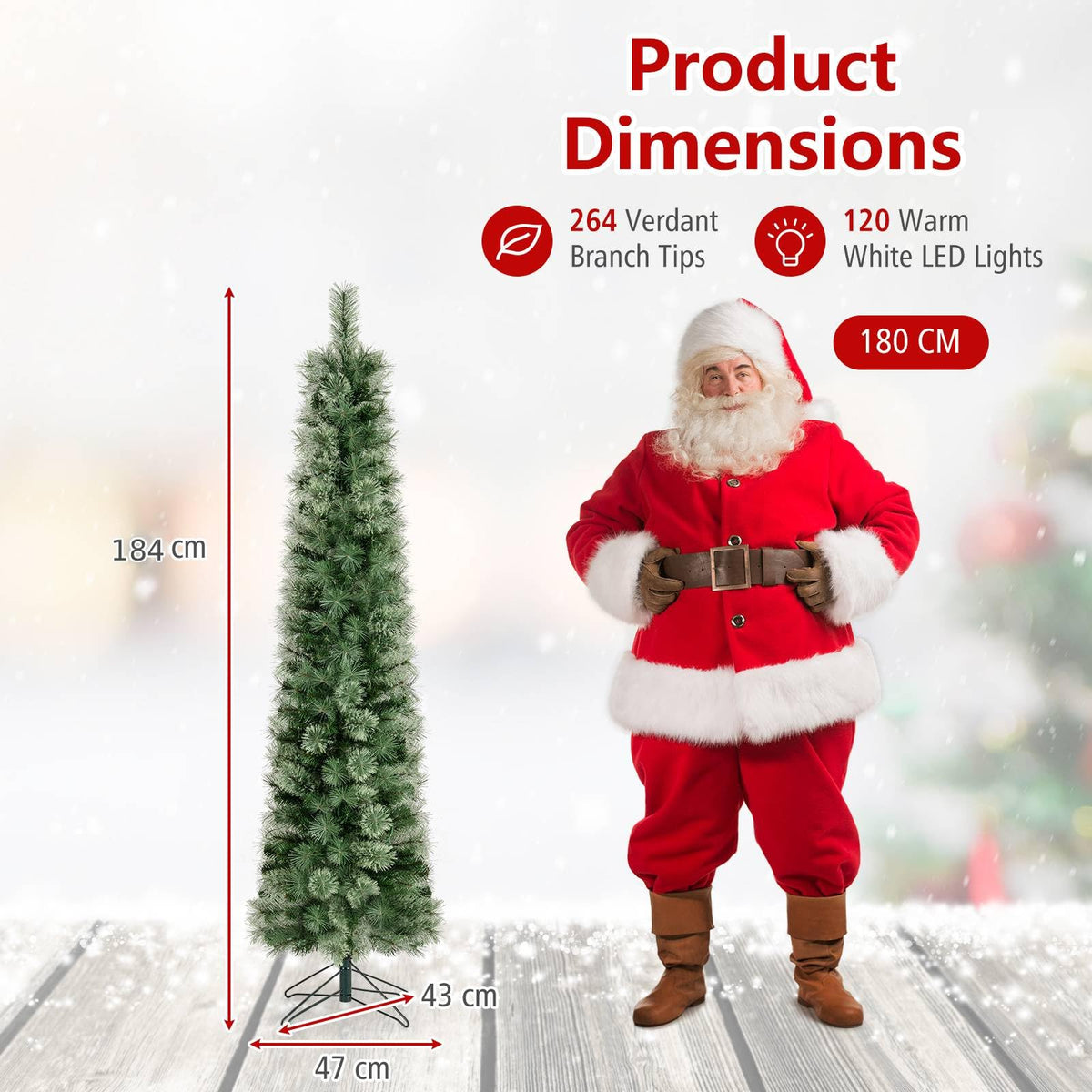 6/7 FT Pre-Lit Pencil Artificial Christmas Tree, Slim Xmas Tree with Branch Tips and LED Lights