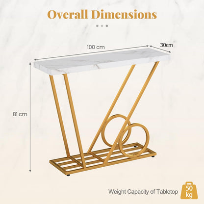 Console Table, 100cm Faux Marble Slim Entryway Table Hall Desk