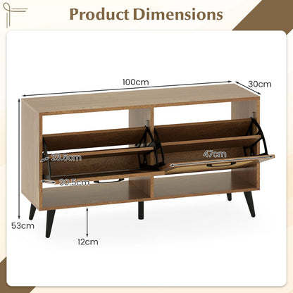 Rattan Shoe Storage Bench with Flip Drawers, Adjustable Shelves