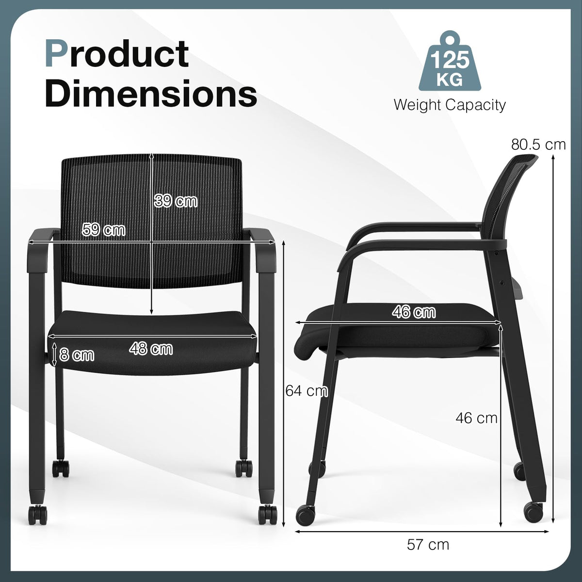 Set of 2 Stackable Reception Chairs, Upholstered Mesh Office Chair Meeting Conference Armchair