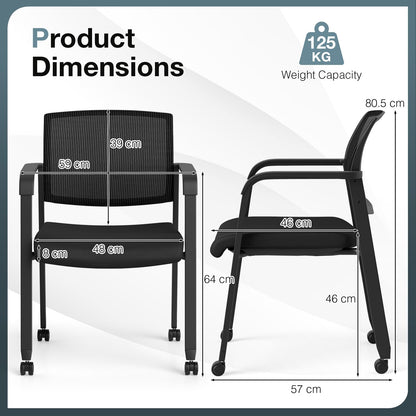 Set of 2 Stackable Reception Chairs, Upholstered Mesh Office Chair Meeting Conference Armchair