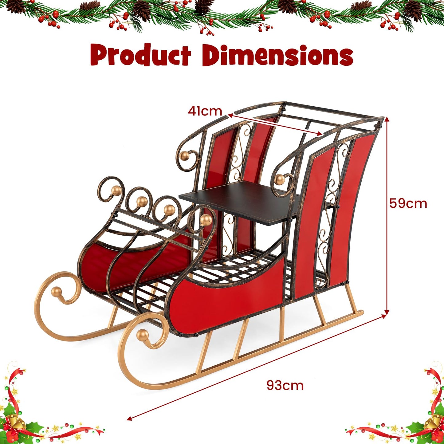 Christmas Santa Sleigh with 2-Tier Storage Shelf