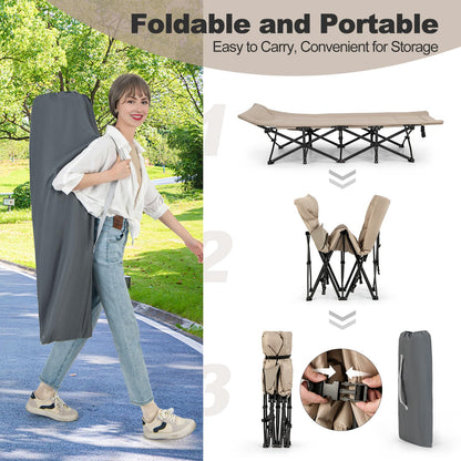 Extra Wide Portable Sleeping Cot with Headrest & Carry Bag