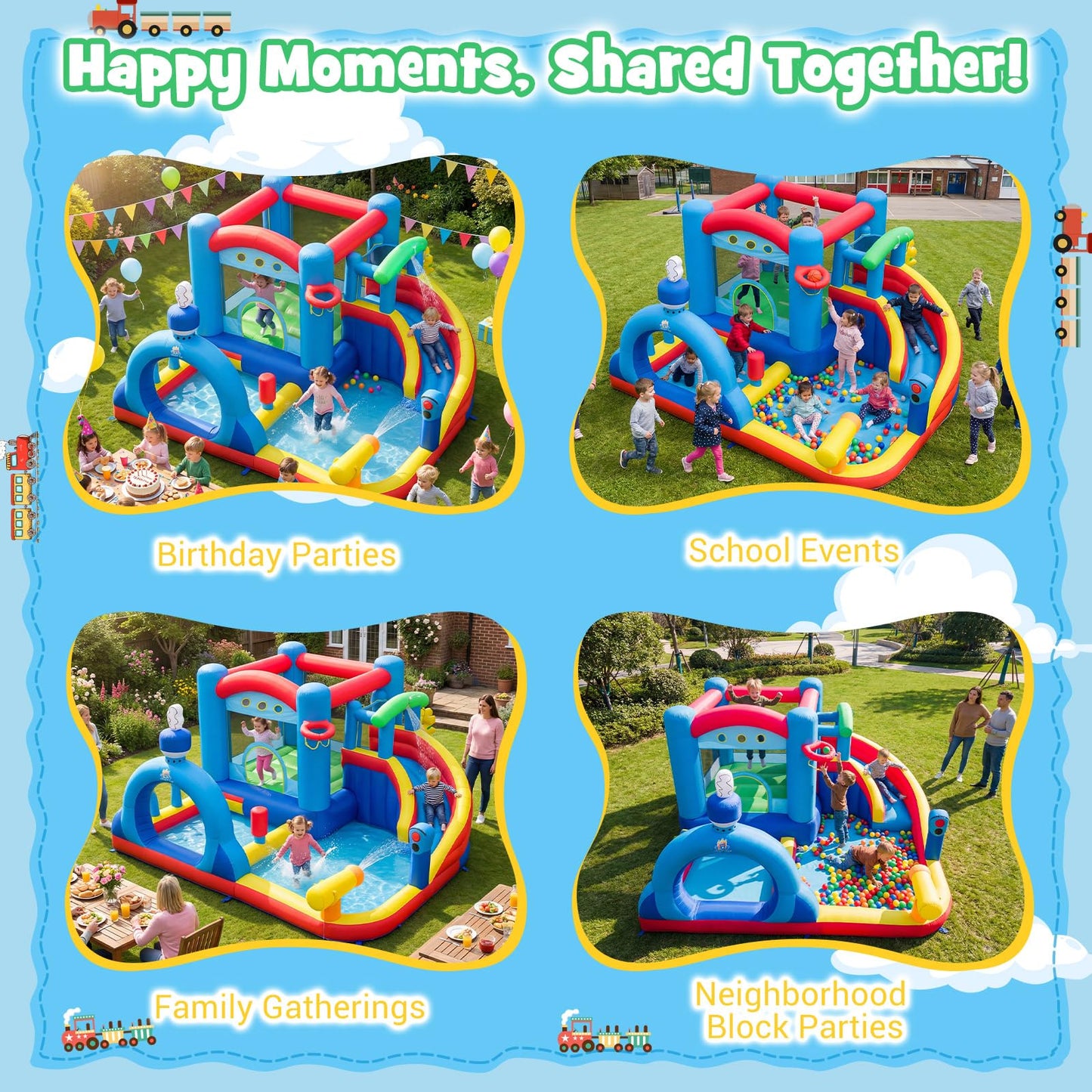 Inflatable Water Park, Kids Bouncy Castle with Splash Pool, Water Cannon