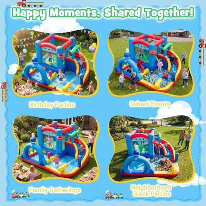 Inflatable Water Park, Kids Bouncy Castle with Splash Pool, Water Cannon