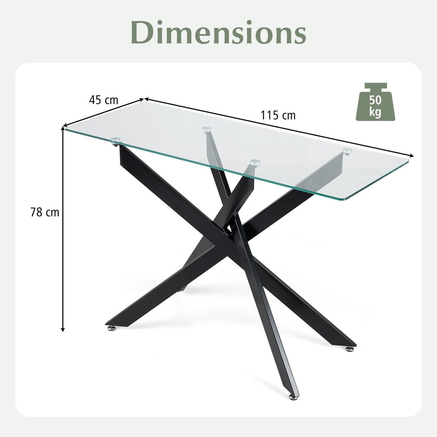 Modern Glass Console Table with Tempered Glass Top and Tubular Legs