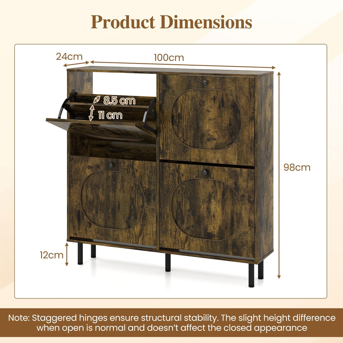 Narrow Shoe Cabinet with 4 Flip Drawers