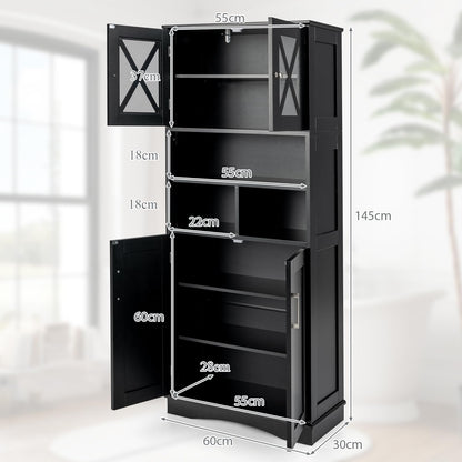 Freestanding Storage Cupboard with Open/Adjustable Shelves and Doors