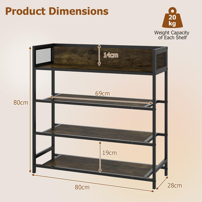 4-Tier Shoe Rack, Freestanding Narrow Shoes Shelf Stand with Anti-Fall Barrier