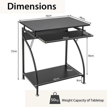 Computer Desk, 70cm PC Laptop Table with Pull-out Keyboard Tray