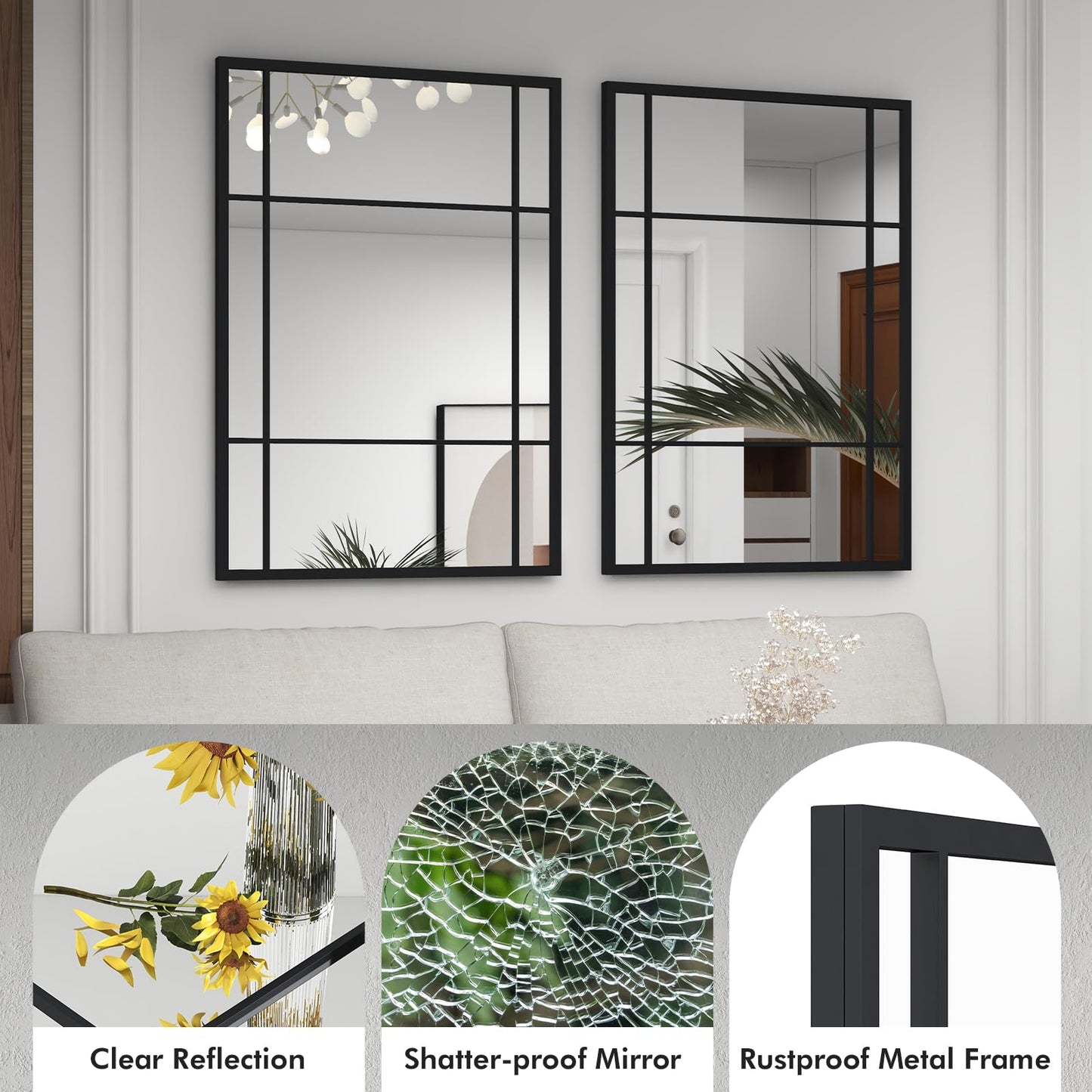 Decorative Wall Mirror, 100x70cm Large Rectangular Hanging Window Mirror