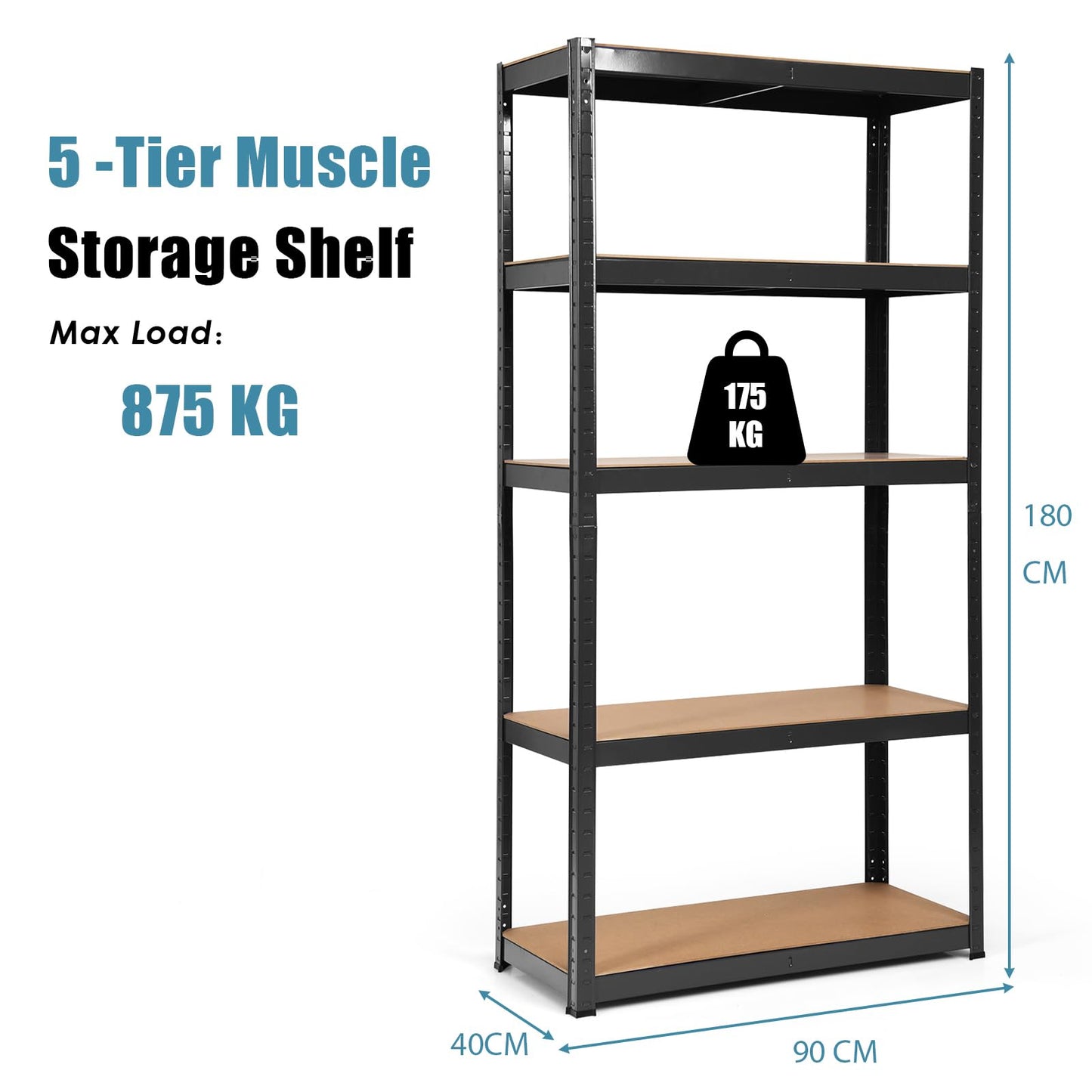 5-Tier Storage Rack with Boltless Shelving and Adjustable Shelves