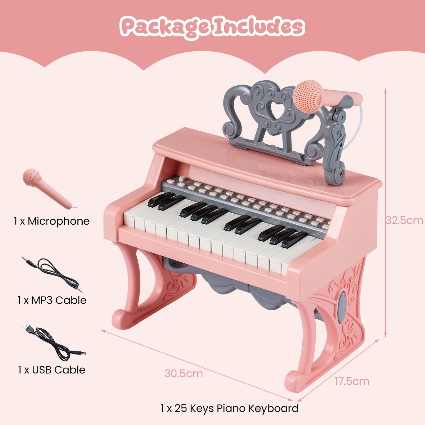 Mini Keyboard Piano for Kids 25 Keys Electric Piano with Music Stand and Microphone
