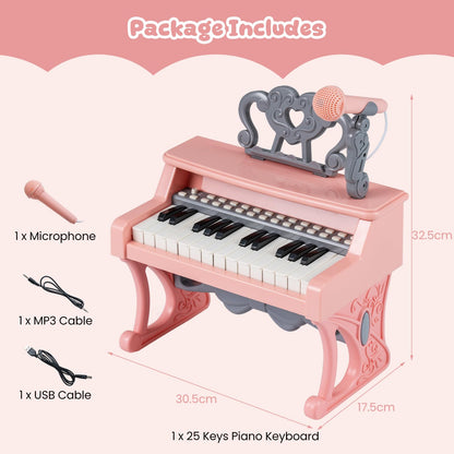 Mini Keyboard Piano for Kids 25 Keys Electric Piano with Music Stand and Microphone