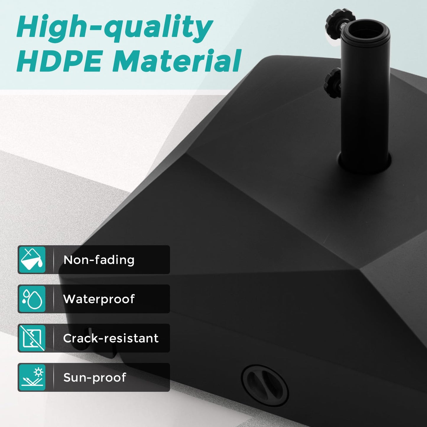 Water and Sand Fillable Umbrella Stand, Heavy Duty Square Market Table Umbrella Holder