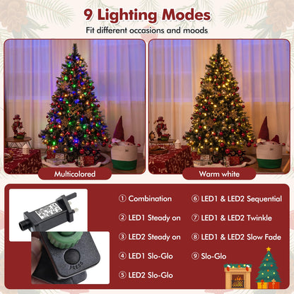 180/150 CM Pre-Lit Artificial Christmas Tree with 856/476 Pine Needles/Flocked PVC/PE Tips