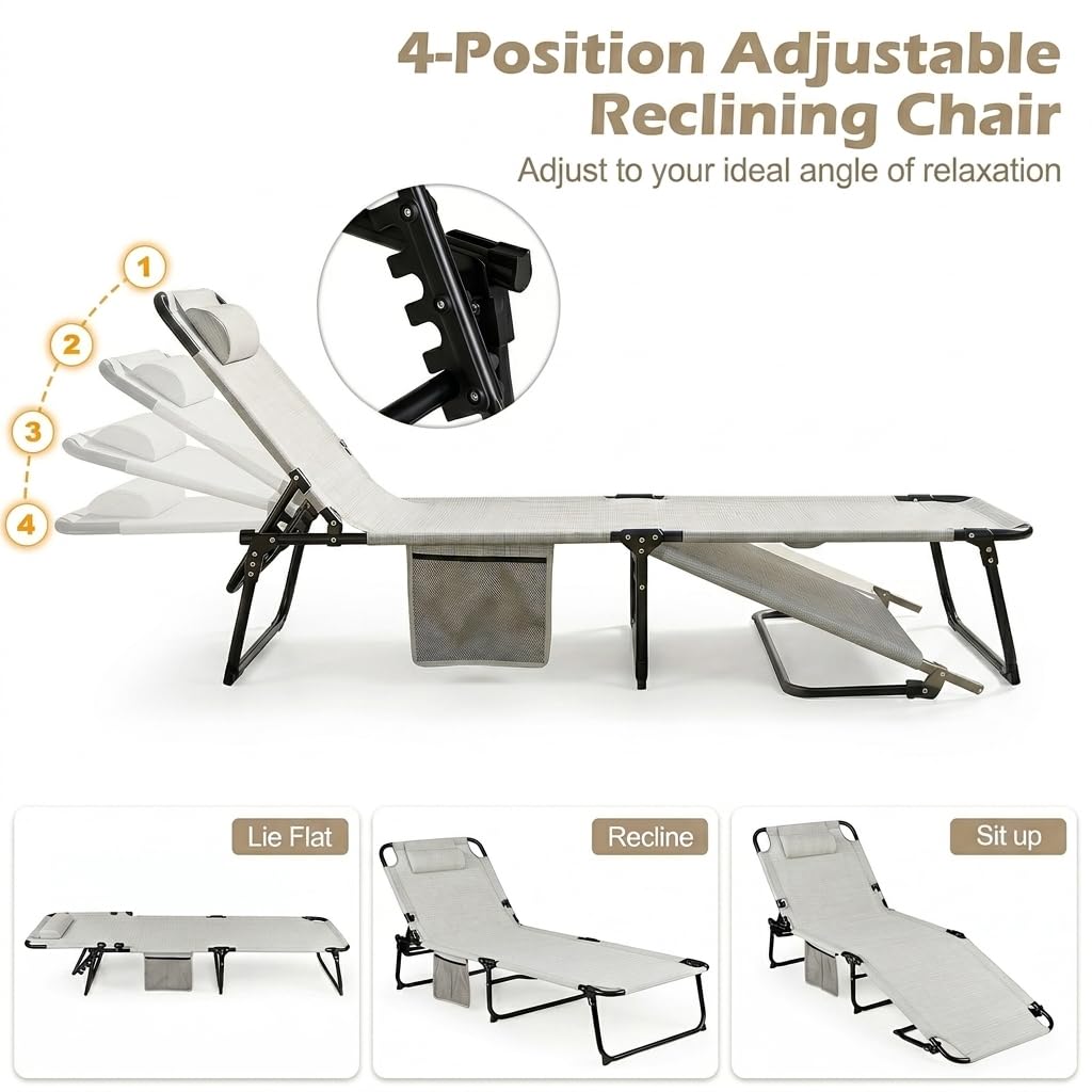 Garden Sunbed Sunbathing Recliner Outdoor Chaise Lounge Chair