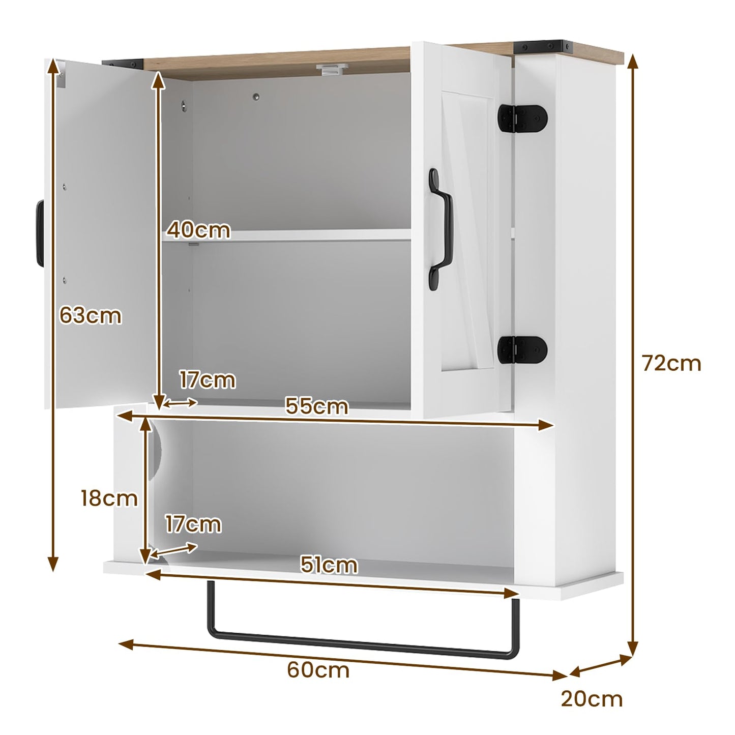 Bathroom Wall Cabinet, Farmhouse Over-The-Toilet Storage Cupboard