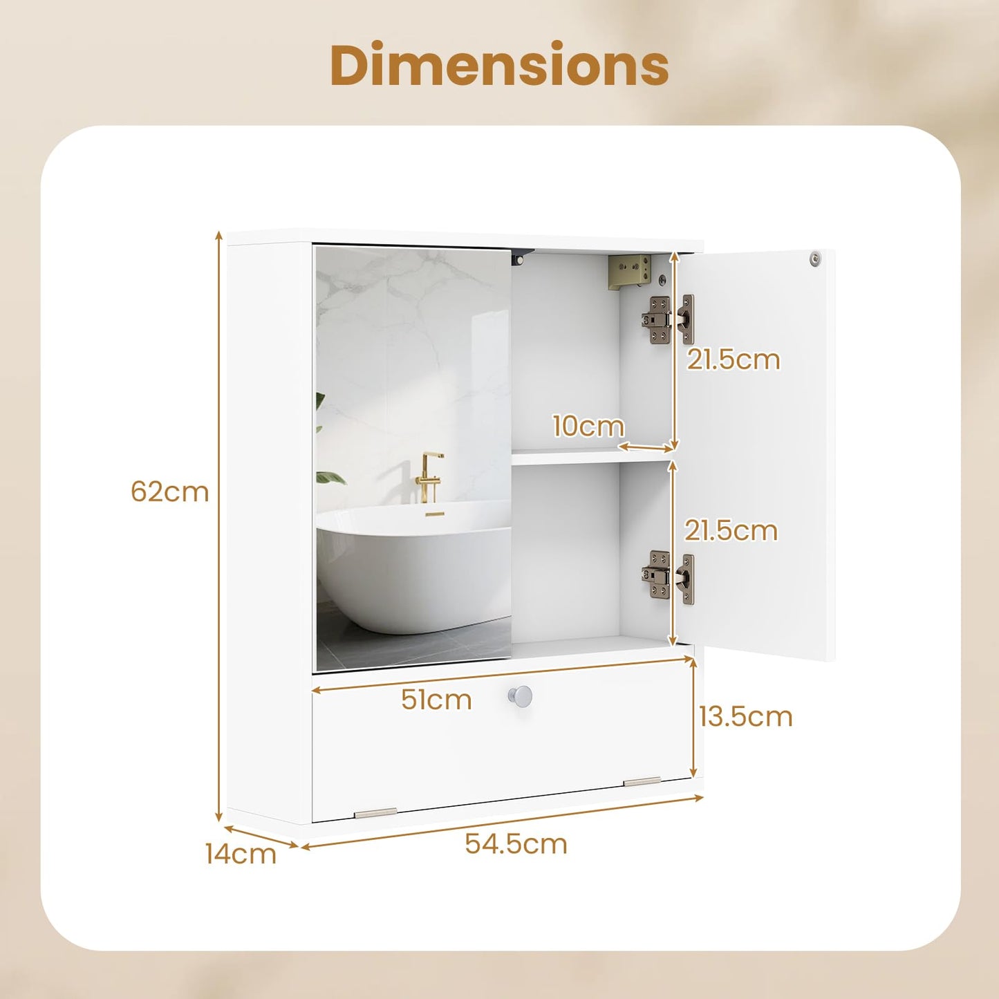Bathroom Mirror Cabinet, Wall Mounted Storage Cupboard
