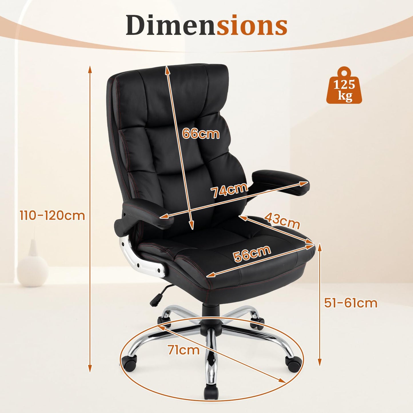 PU Leather Office Chair, Adjustable Ergonomic Computer Desk Chair