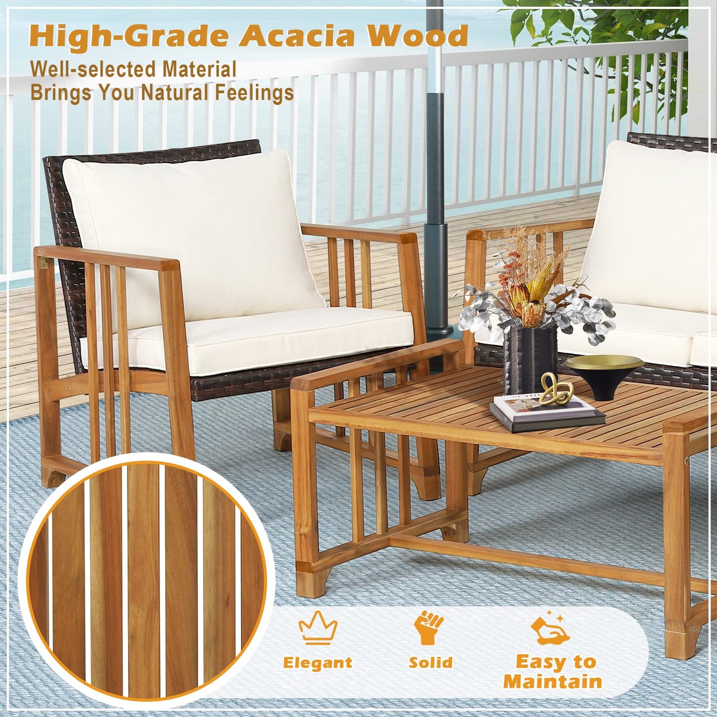 4 PCS Garden Furniture Set for Balcony Yard