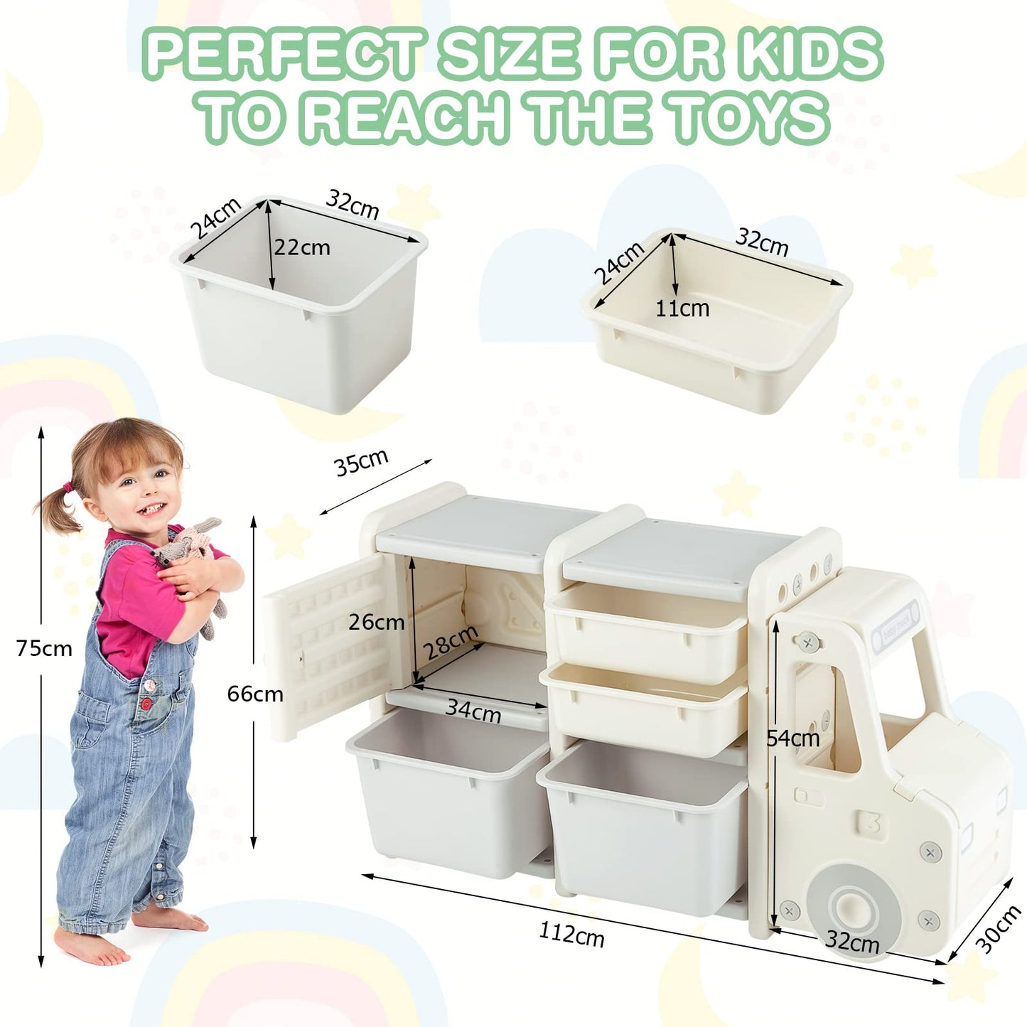 Truck-shaped Toddler Storage Cabinet Kids Toy Organizer