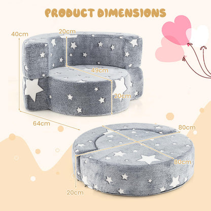 2 in 1 Glow in the Dark Sofa for Toddlers with Machine Washable Flannel Cover