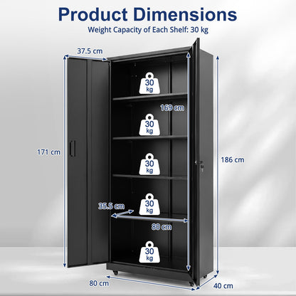186cm Rolling File Cabinet with Adjustable Shelves and 4 Lockable Wheels for Office