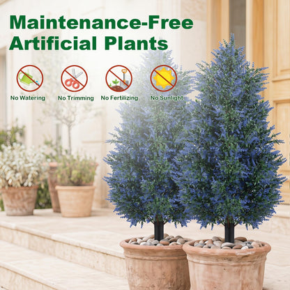 2 Pack 100cm Artificial Lavender Topiary Trees with Ground Spikes