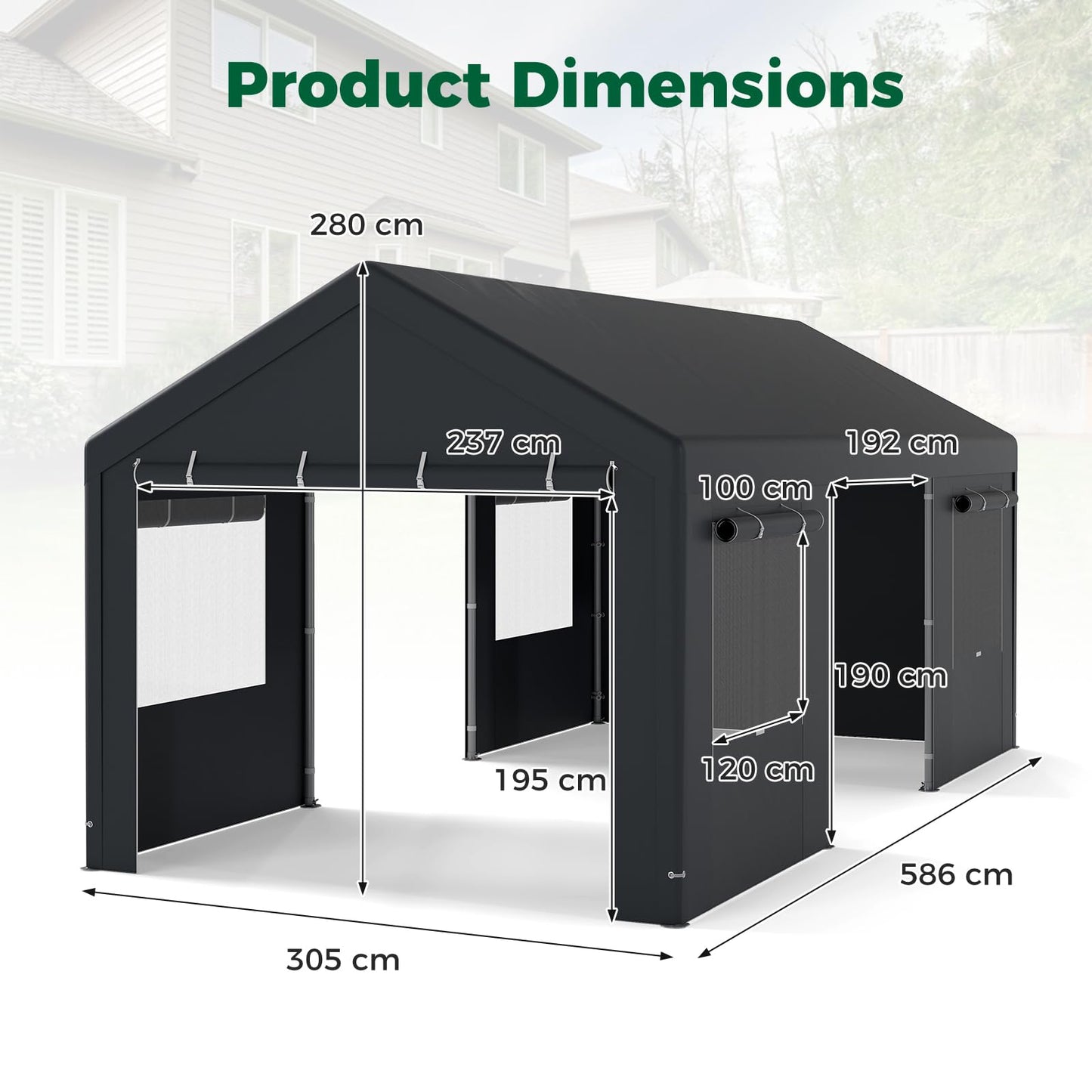 10 x 20FT Carport, Heavy Duty Car Canopy with Water-Resistant PE Tarp