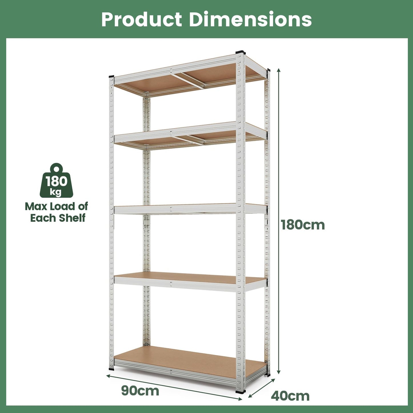 5 Tier Metal Shelving Unit with Adjustable Height for Garages
