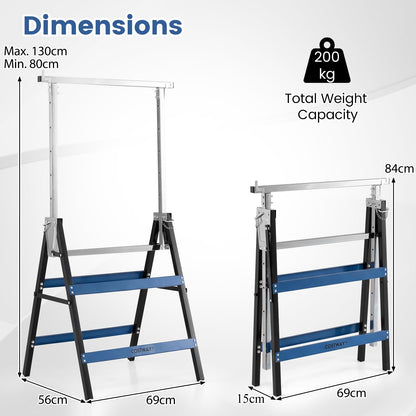 Set of 2 Adjustable Builders Trestle with Top Limit Clip (Blue) | 200kg Capacity Telescopic Saw Horse