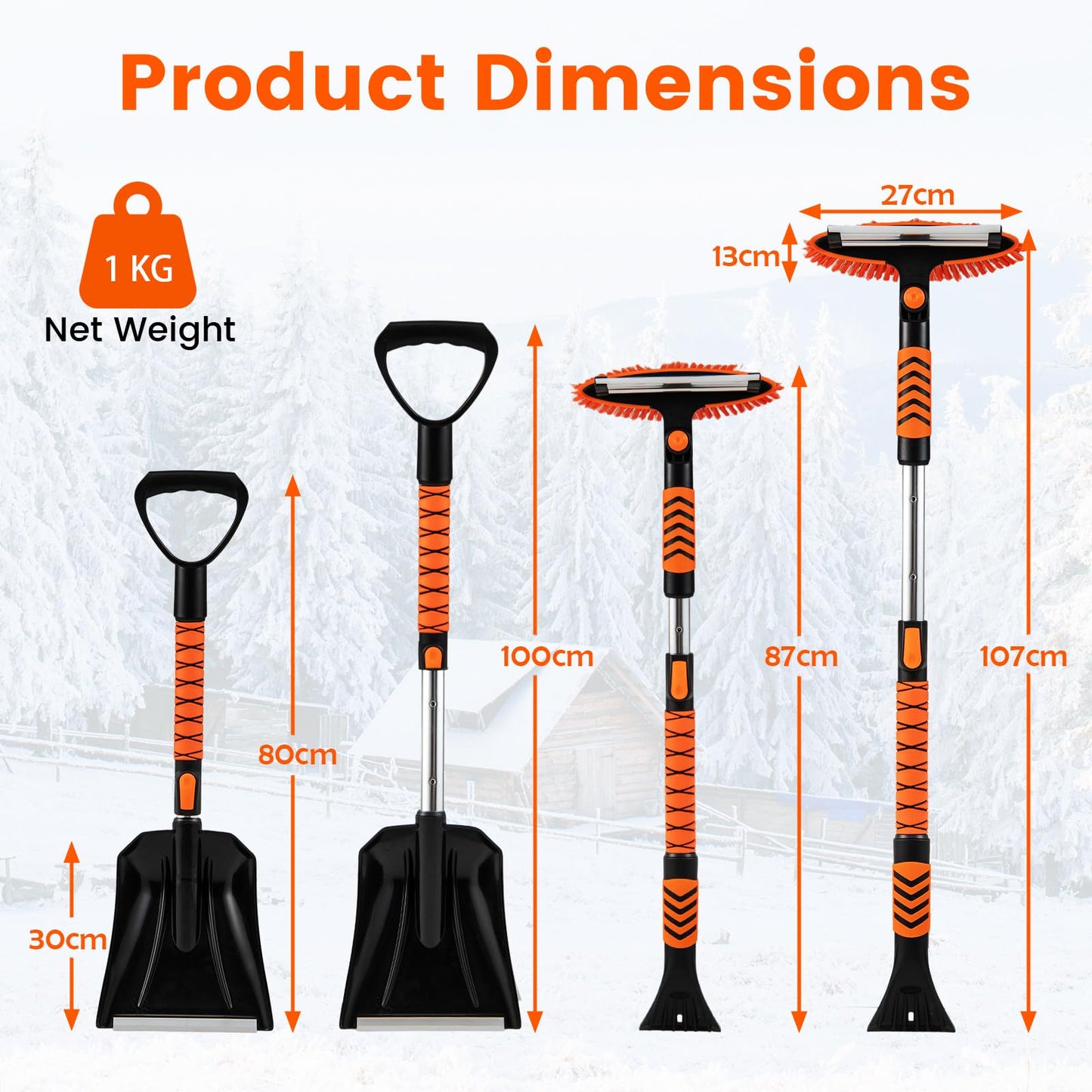 4 in 1 Extendable Snow Shovel 3 Adjustable Sizes Snow Kit for Car