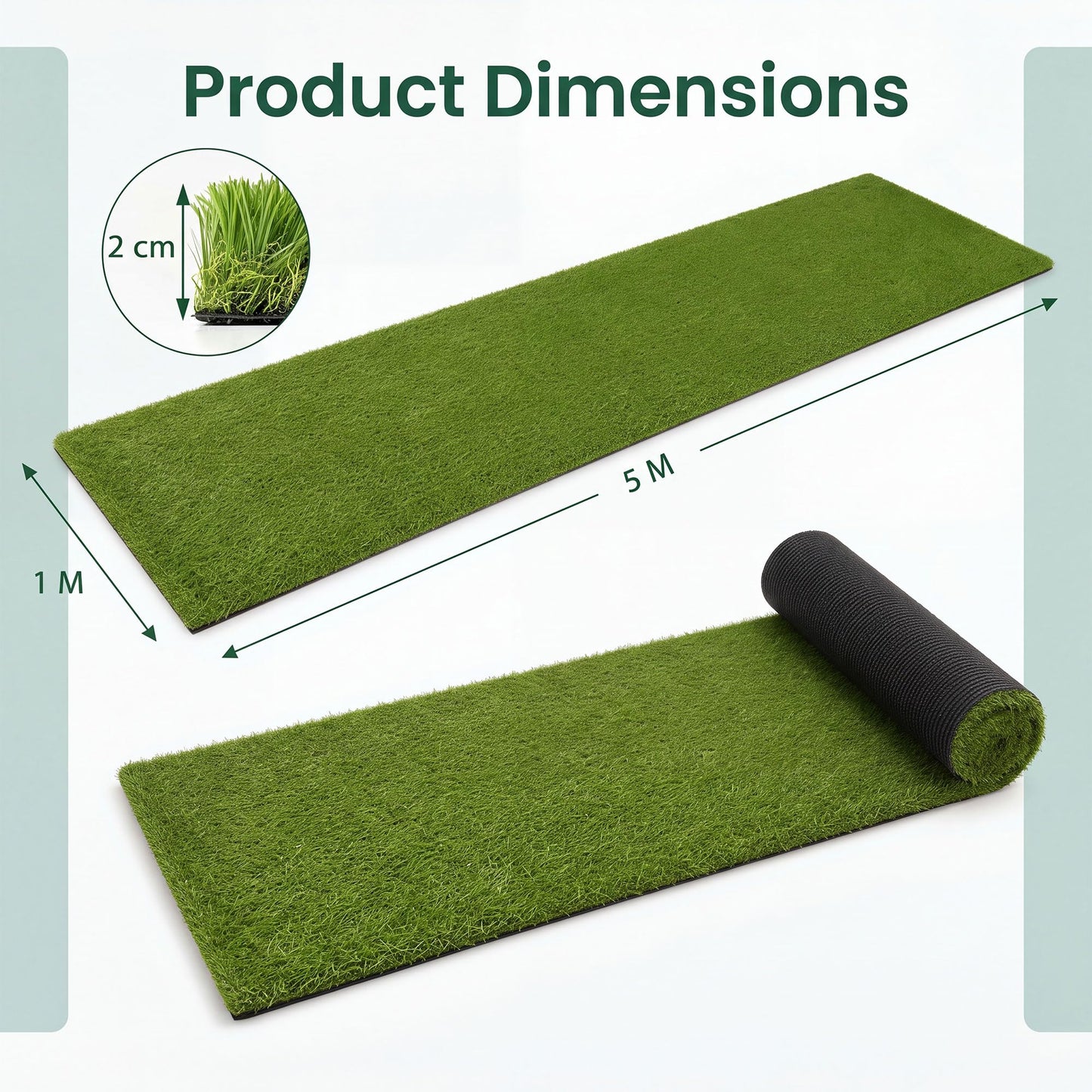 GiantexUK 5M x 1M Artificial Grass, 7/20 mm Pile Height Fake Grass Turf