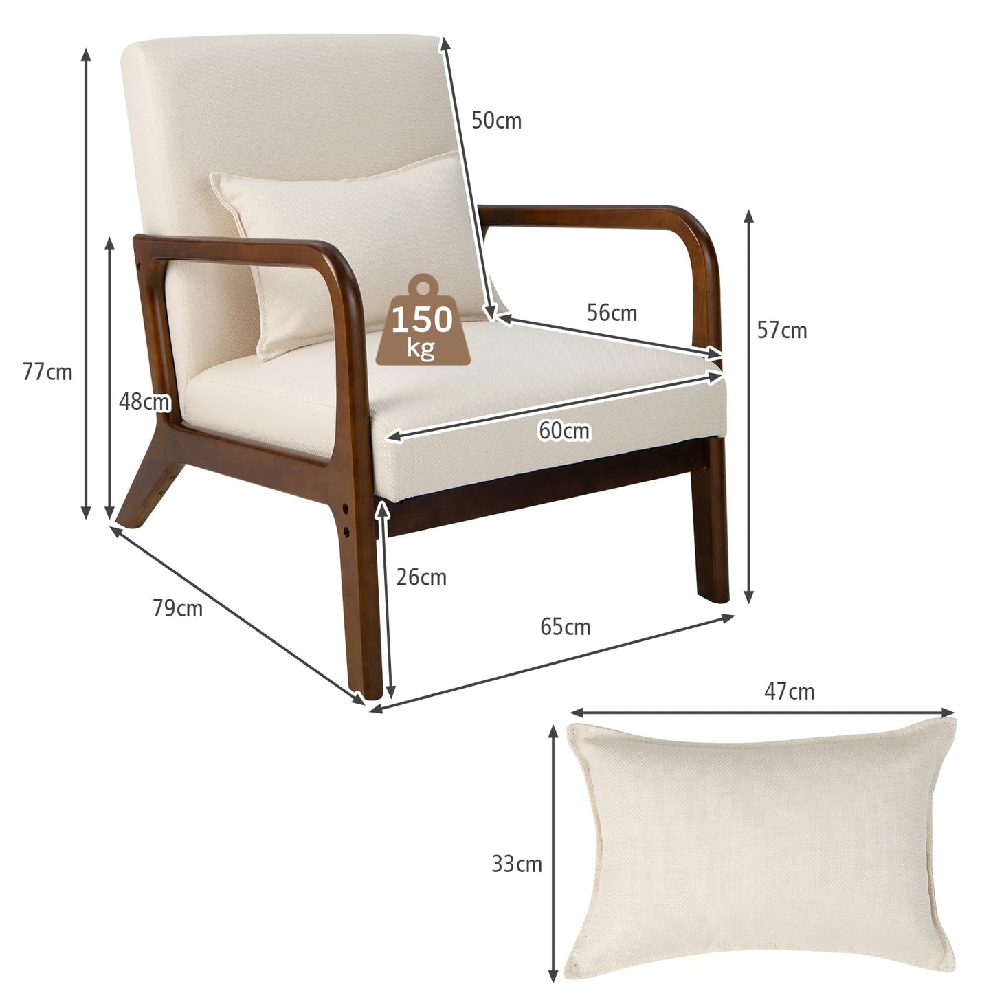 Modern Accent Chair with Lumbar Pillow and Rubber Wood Frame