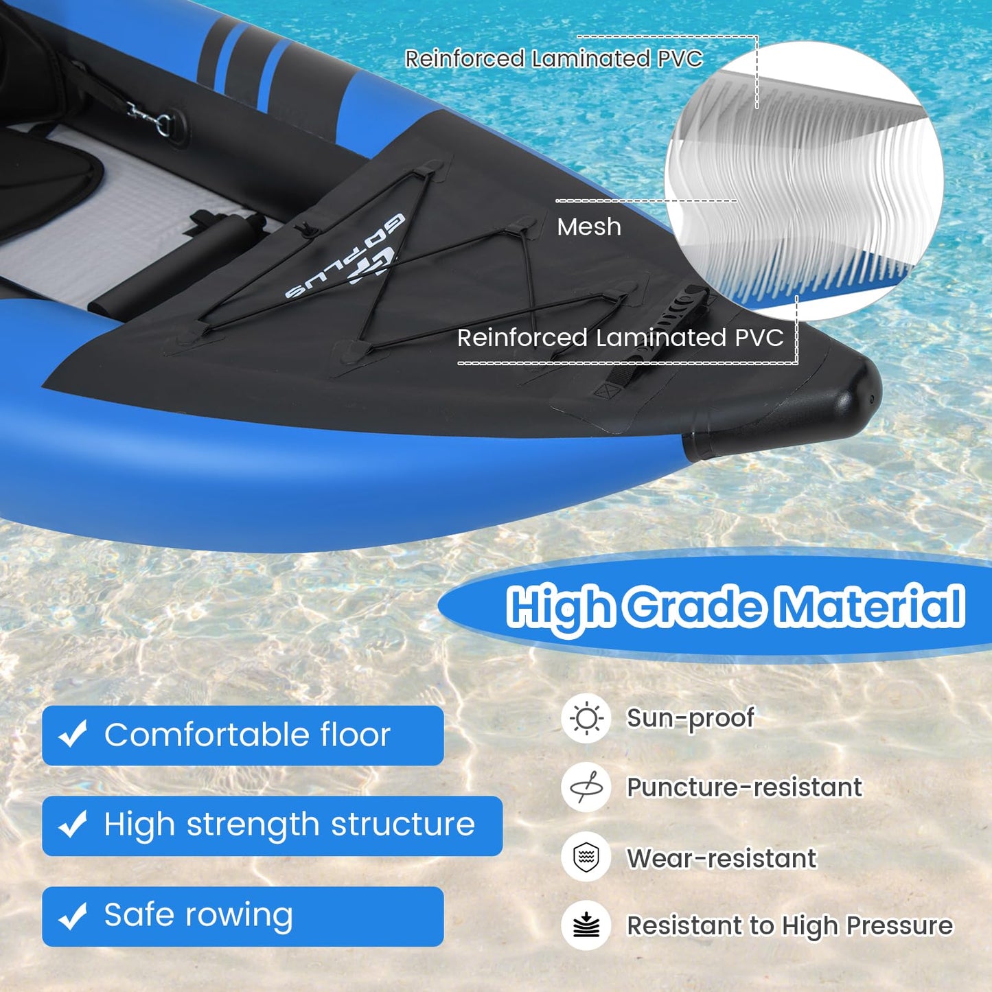 2 Person Inflatable Kayak Set with Aluminum Oars and Padded Seat