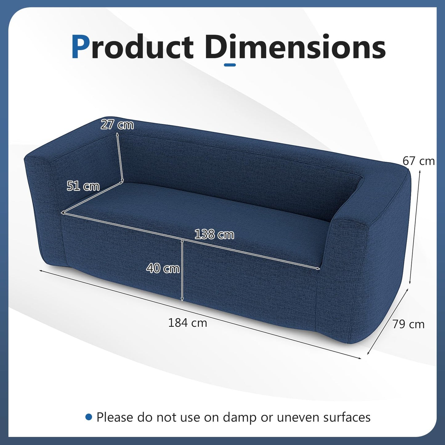 Double Inflatable Couch Portable Blow Up Sofa with Detachable Cover