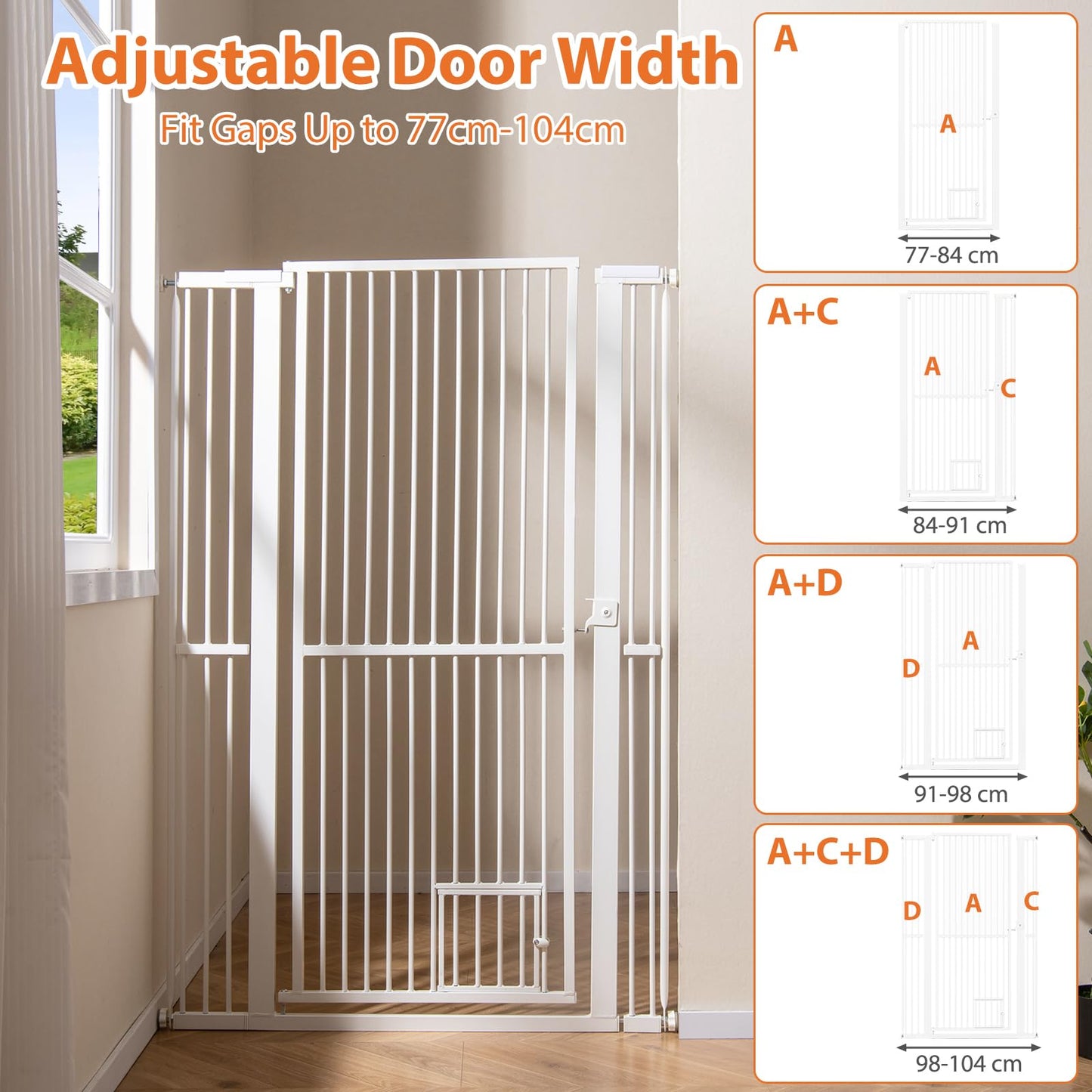 150cm Metal Pet Gates with 2 Extension Kits Lockable Small Door