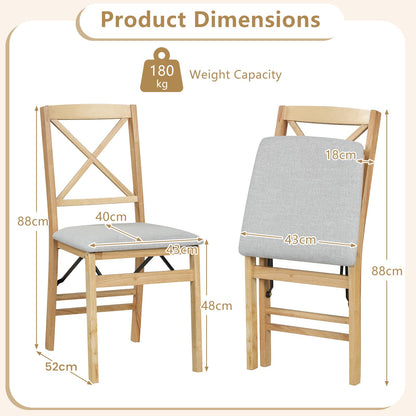 Padded Folding Chair Set of 2/4, Rubber Wood Counter Dining Chairs with Backrest