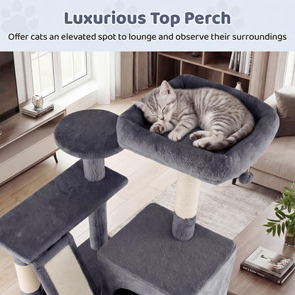 Cat Tree, 158cm Tall Multi-Layer Cats Tower with Plush Top Perch, Cave, Hammock, Sisal Scratching Posts