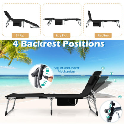 Folding Sun Lounger, 5-Position Adjustable Garden Sunbed with Face Hole