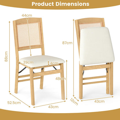 Wooden Folding Chairs Set of 2 Rustic Rubber Wood Dining Chairs with Linen Padded Seat