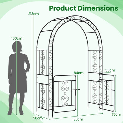 Garden Arbor with Gate and Multiple Side Crossbars for Decoration